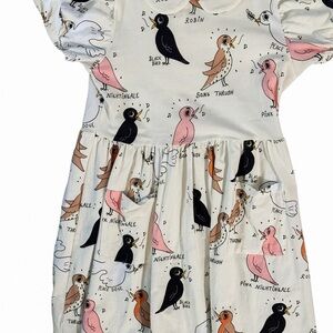 Mini Rodini Bird Print Dress in Cream and Black